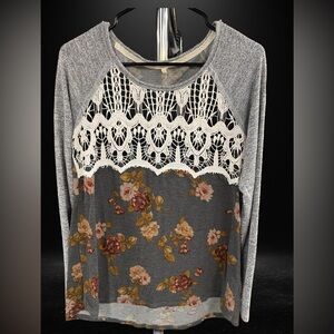 Gray Floral Lace Women's Top